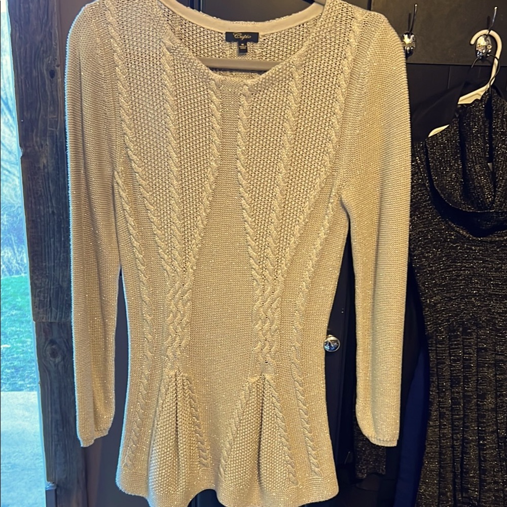 Cupio Gray Crew Neck Sweater with silver sparkle detail